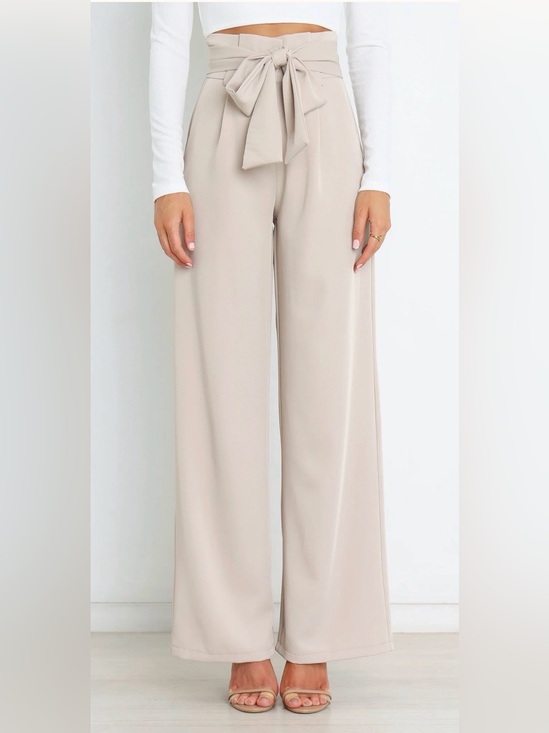 Petal & Pup Pants - Petal & Pup High-Waist Wide Leg Tie-Waist Pants - Beige